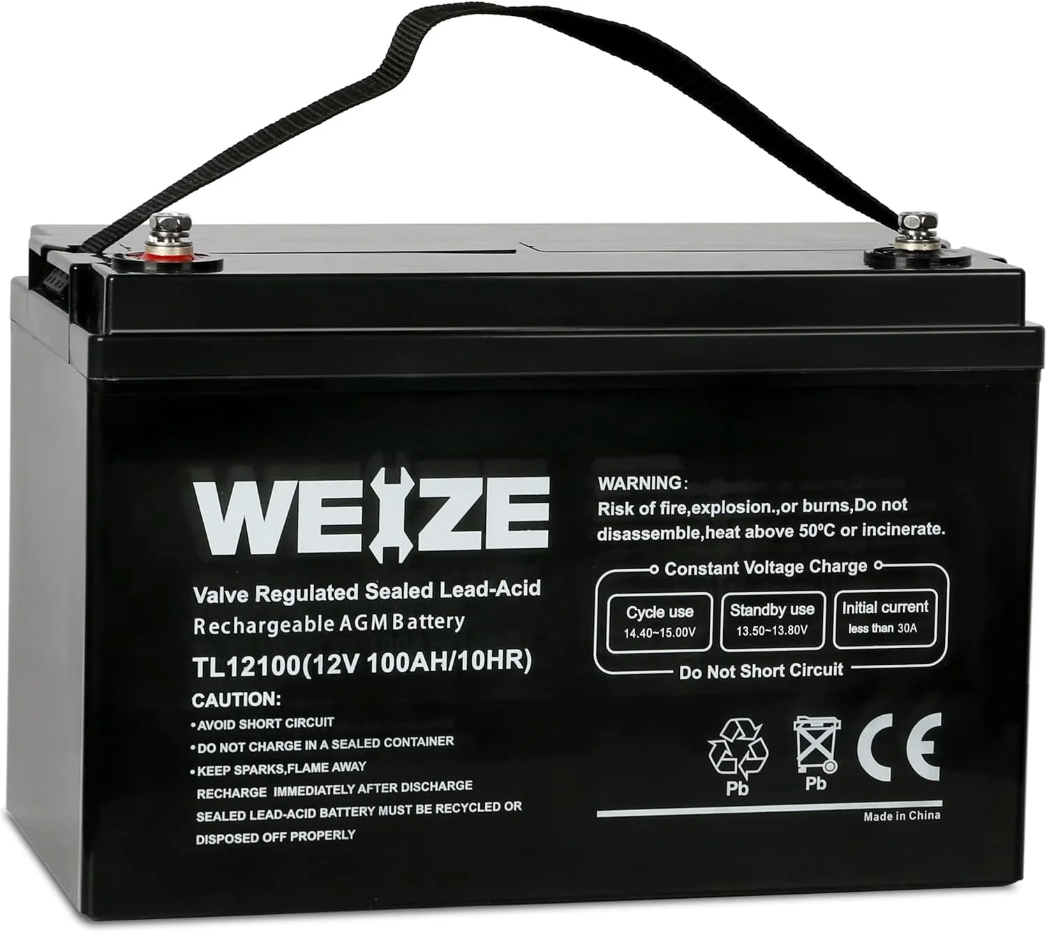 Deep Cycle AGM 12 Volt 100Ah Battery, Maintenance-Free, 3% Self-Discharge Rate, 1150A Max Discharge Current, Perfect for RV, Solar, Trolling Motor, Wind, Marine, Camping and Off-Grid System(100Ah battery)