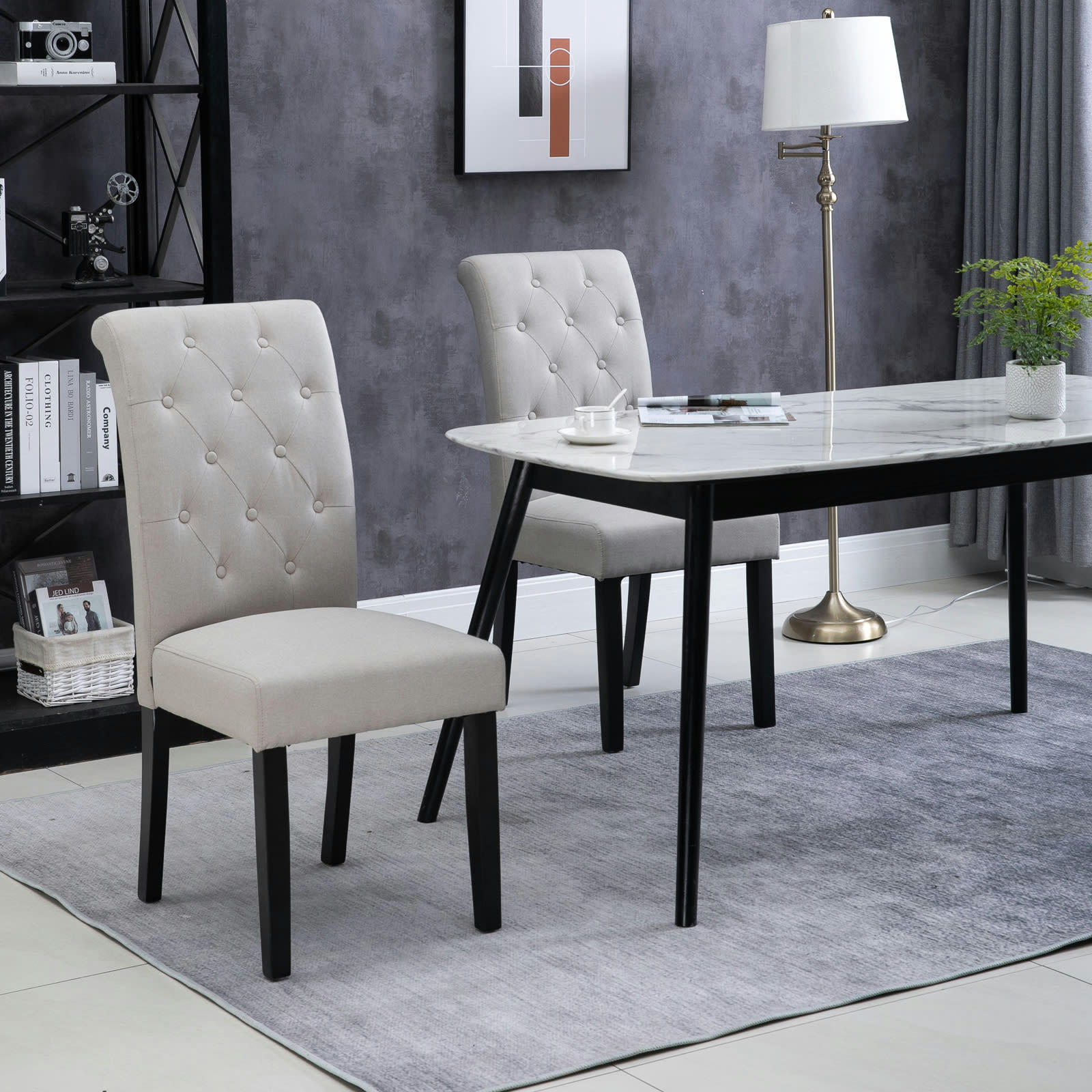 - Lot de 2 chaises style Chesterfield lin gris clair