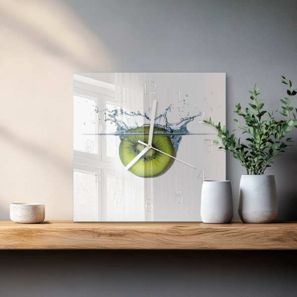 Designerski zegar 30x30 Kiwi szklany ścienny