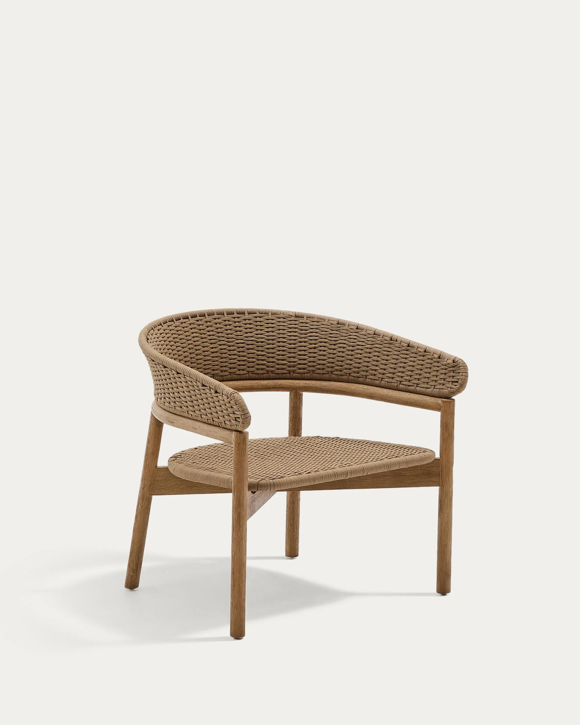 Arinella armchair in FSC 100% solid acacia wood with natural finish and beige rope cord
