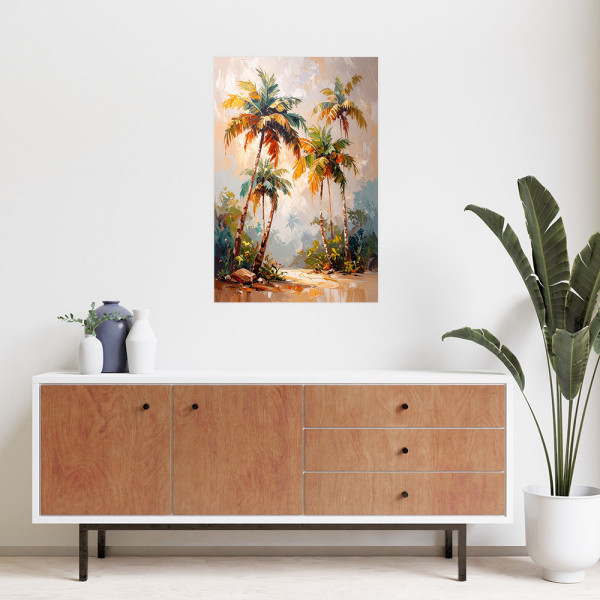 Plakat samoprzylepny do salonu Feeby Krajobraz Drzewa Palmowe Dżungla 20x30