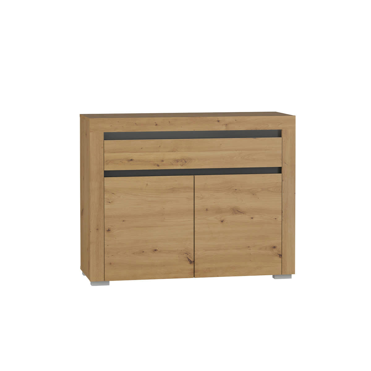 - Buffet 2 portes 1 tiroir LED inclus stratifiés naturel et gris