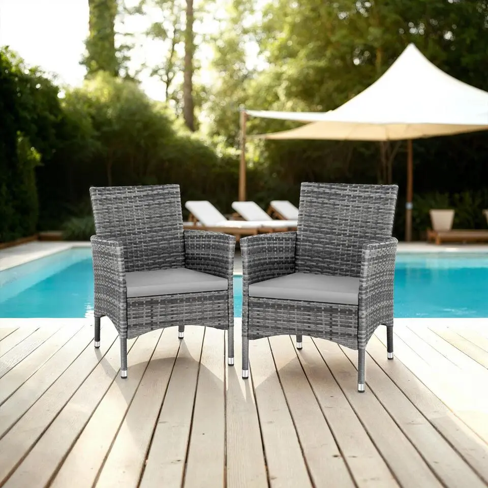tectake 2 Wicker tuinstoelen met 4 kussenhoezen , Grijs/Lichtgrijs