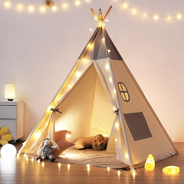 Enfant avec lumière Tapis &fixateur, Cabane Tente tipi Enfant, Grande Tente Pliante pour Bebe, Maison Petit garçon Fille (Gris)
