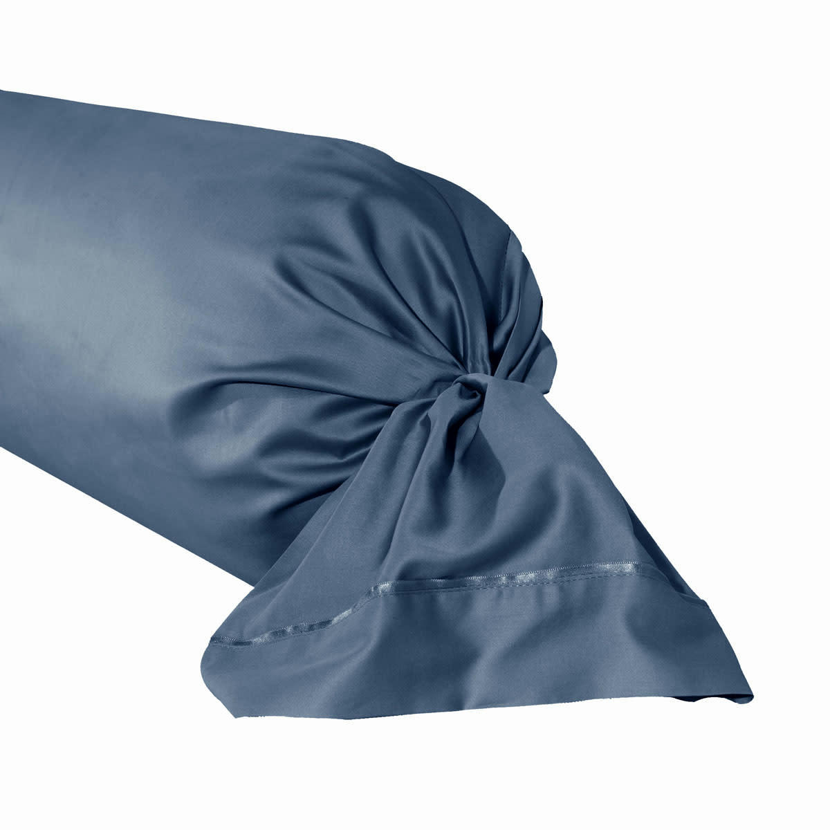 TEOPHILE - Taie de traversin en satin de coton bleu 43x230
