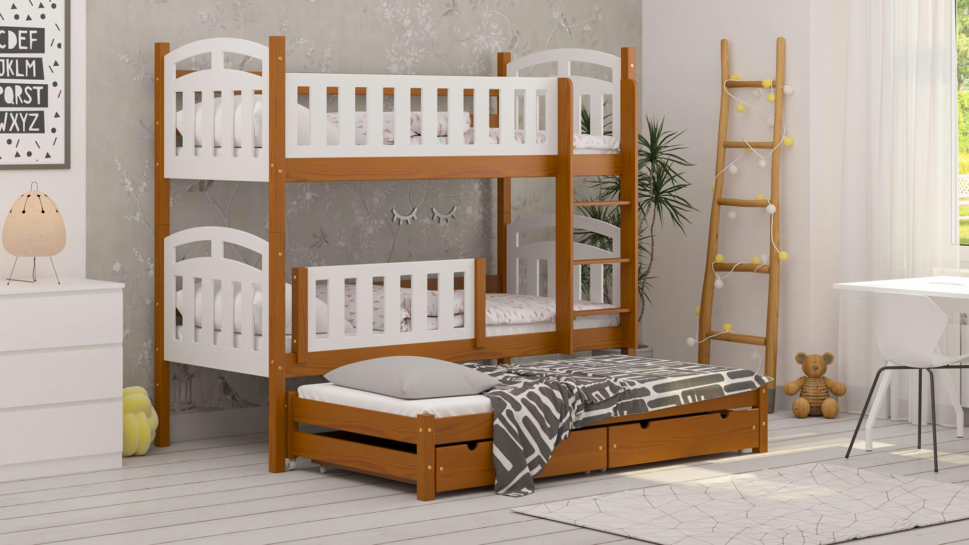 - Lit superposé en pin massif&MDF 190x90 aulne