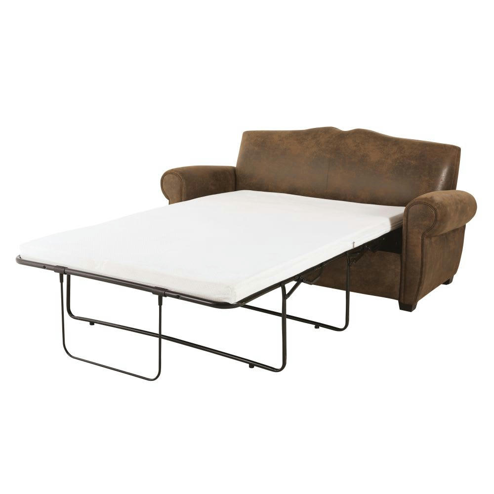 Moustache - Canapé convertible 2 places en suédine marron