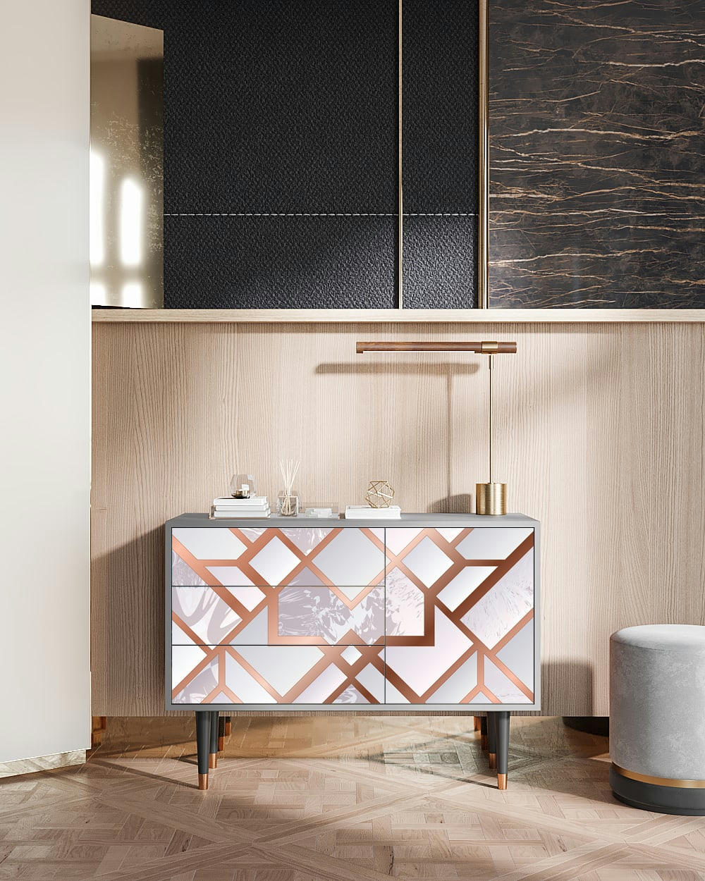 PASTEL FAIRYTALE - Buffet  rose clair 3 tiroirs et 1 porte L 115 cm