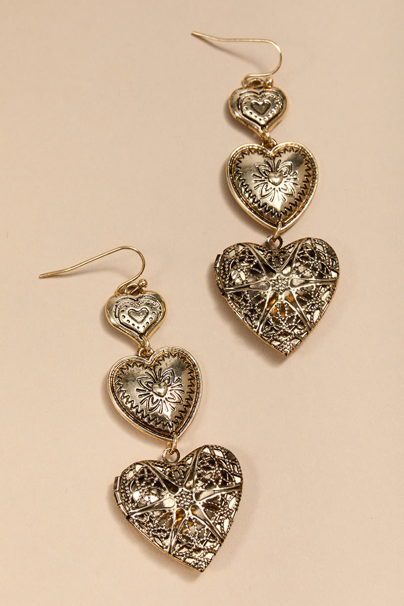Ellen Embossed Heart Locket Earrings