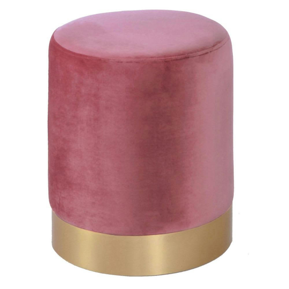 - Pouf en velours et métal doré rose