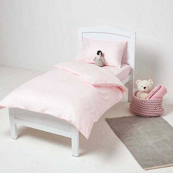 Lot de 2 draps housse lit bébé en coton égyptien 330 fils rose, 70 x 140 cm - HOMESCAPES