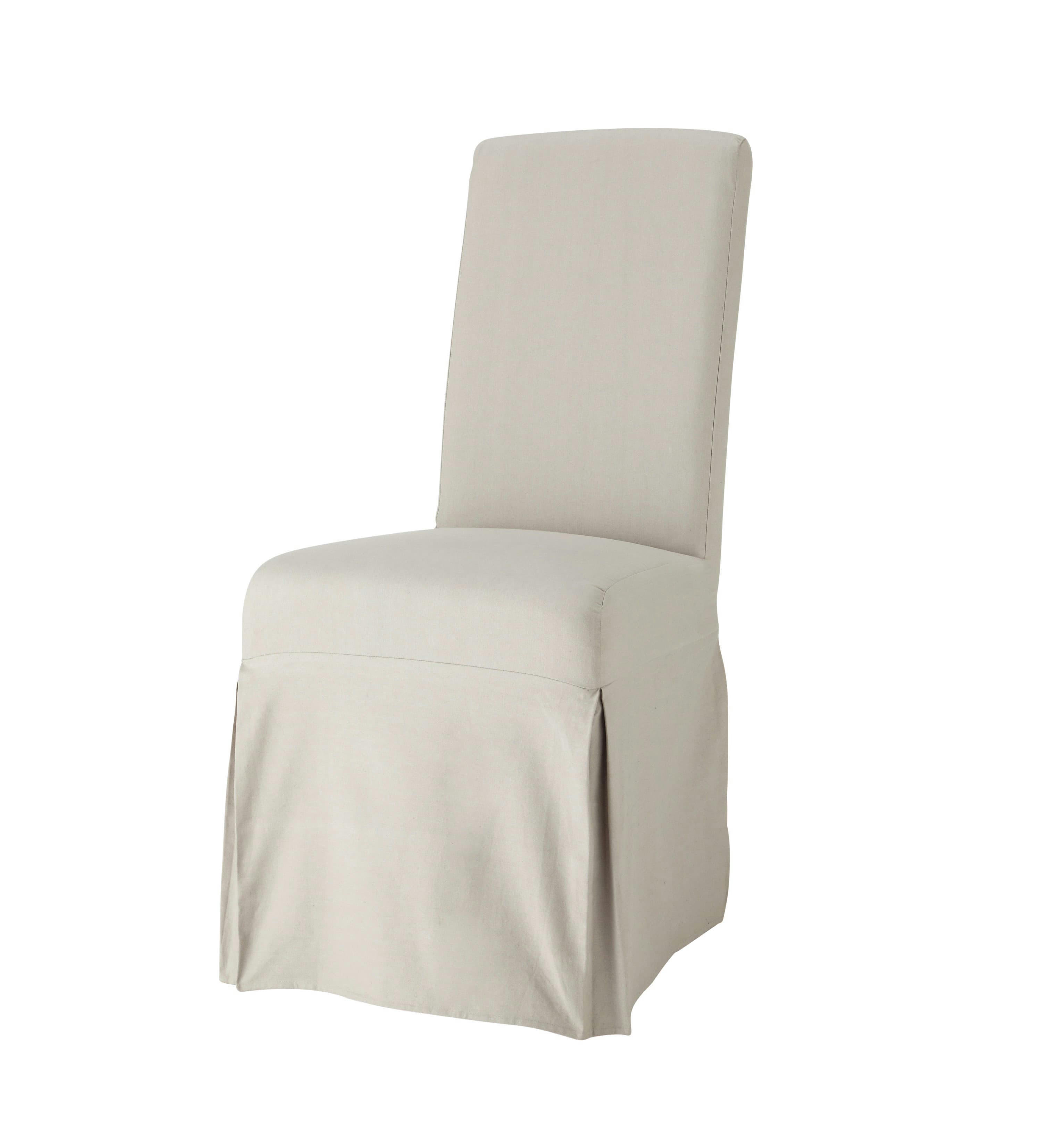 Margaux - Housse longue de chaise en coton recyclé gris clair, compatible chaise MARGAUX