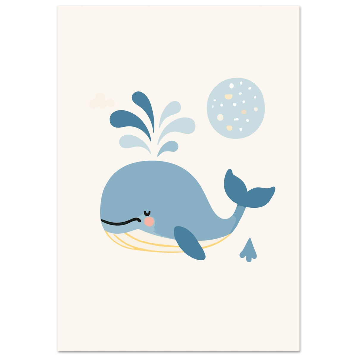 Artfulprints Poster Walvis Pastel  - 70x100 cm - Blauw