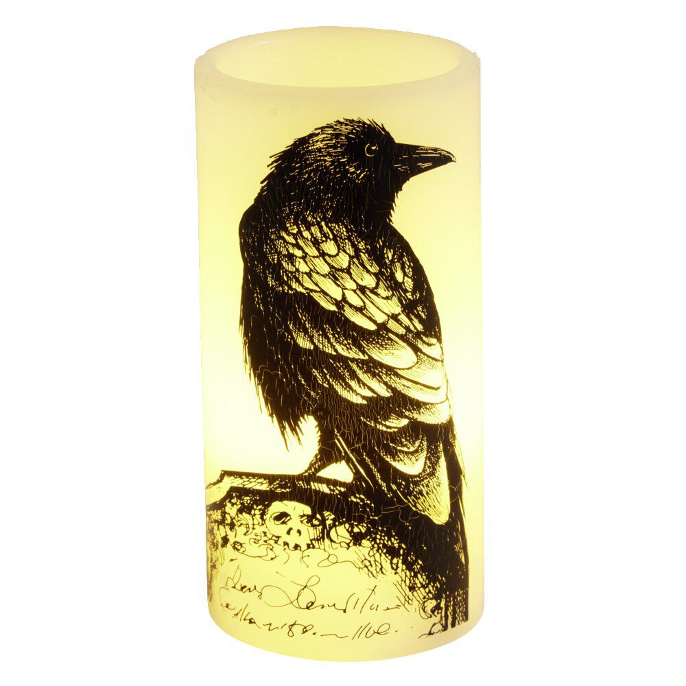 Bougie LED Halloween corbeau Ø7,5xH15cm