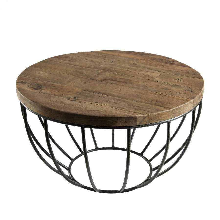 ALIDA - Table basse coque en teck recyclé métal noir D60