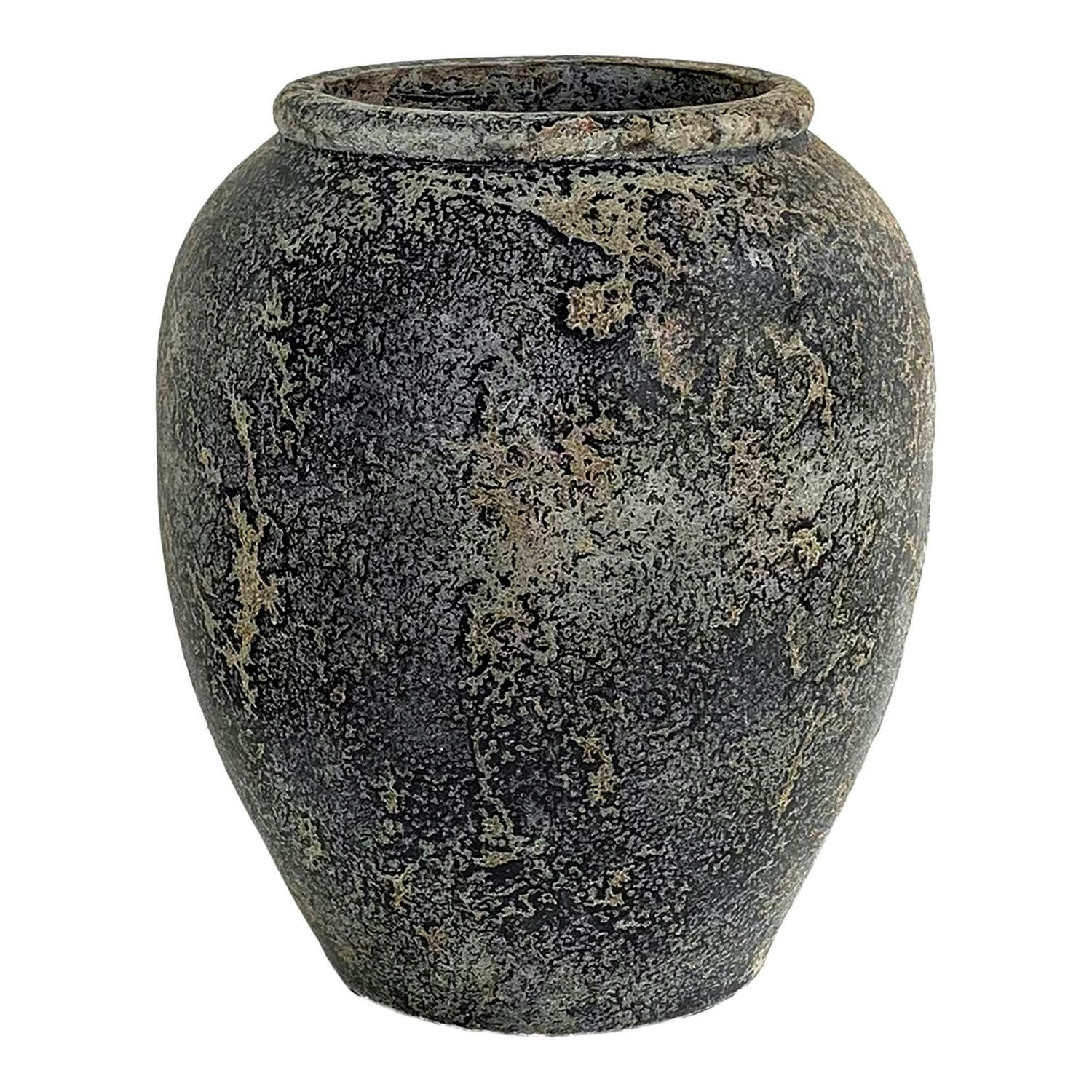 Jarre décorative en terre cuite grise effet vieilli H 49 cm