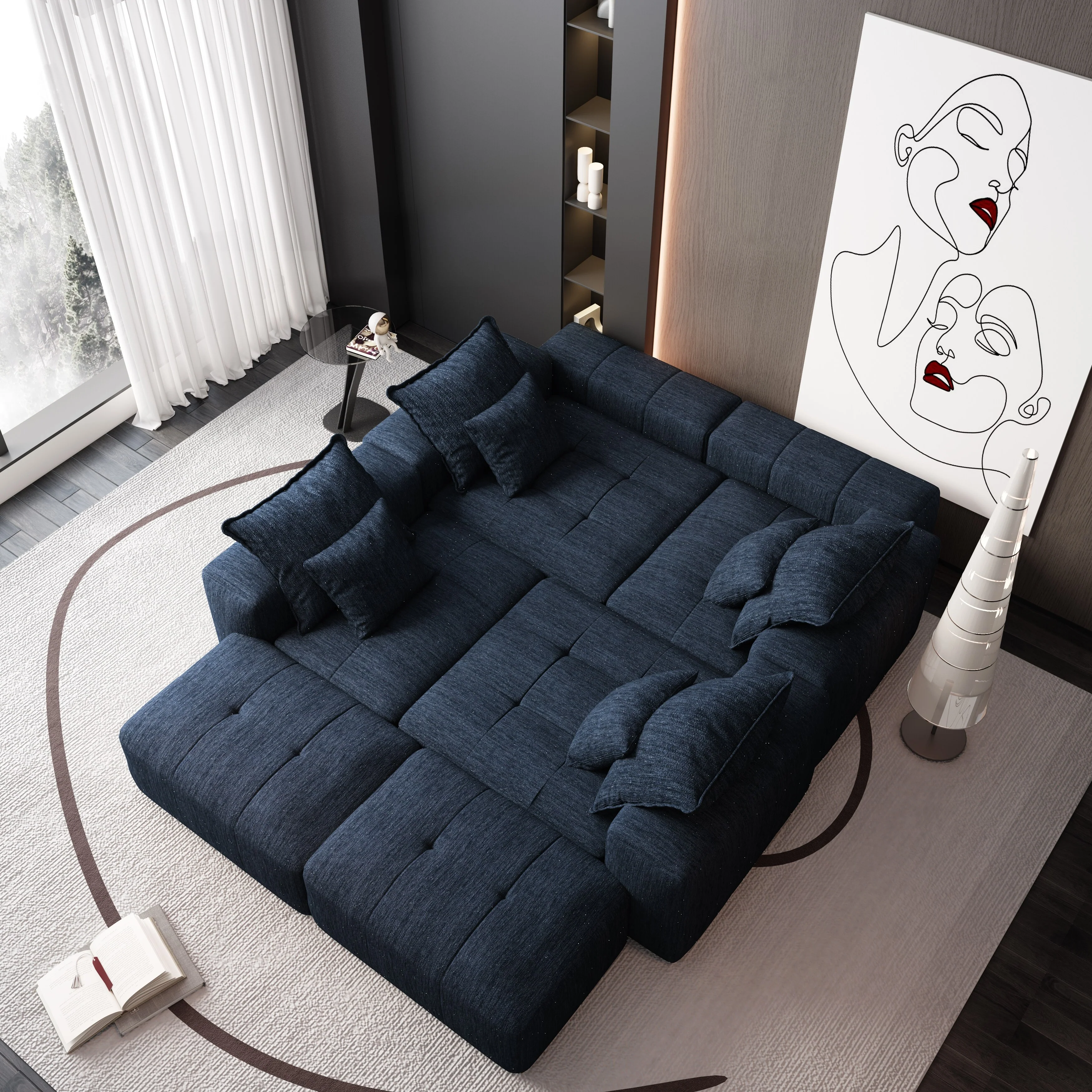 Modern Oversized Modular Sectional Sofa,Sparkling Chenille Fabric Soft Cushion Sofa with 8 Pillows