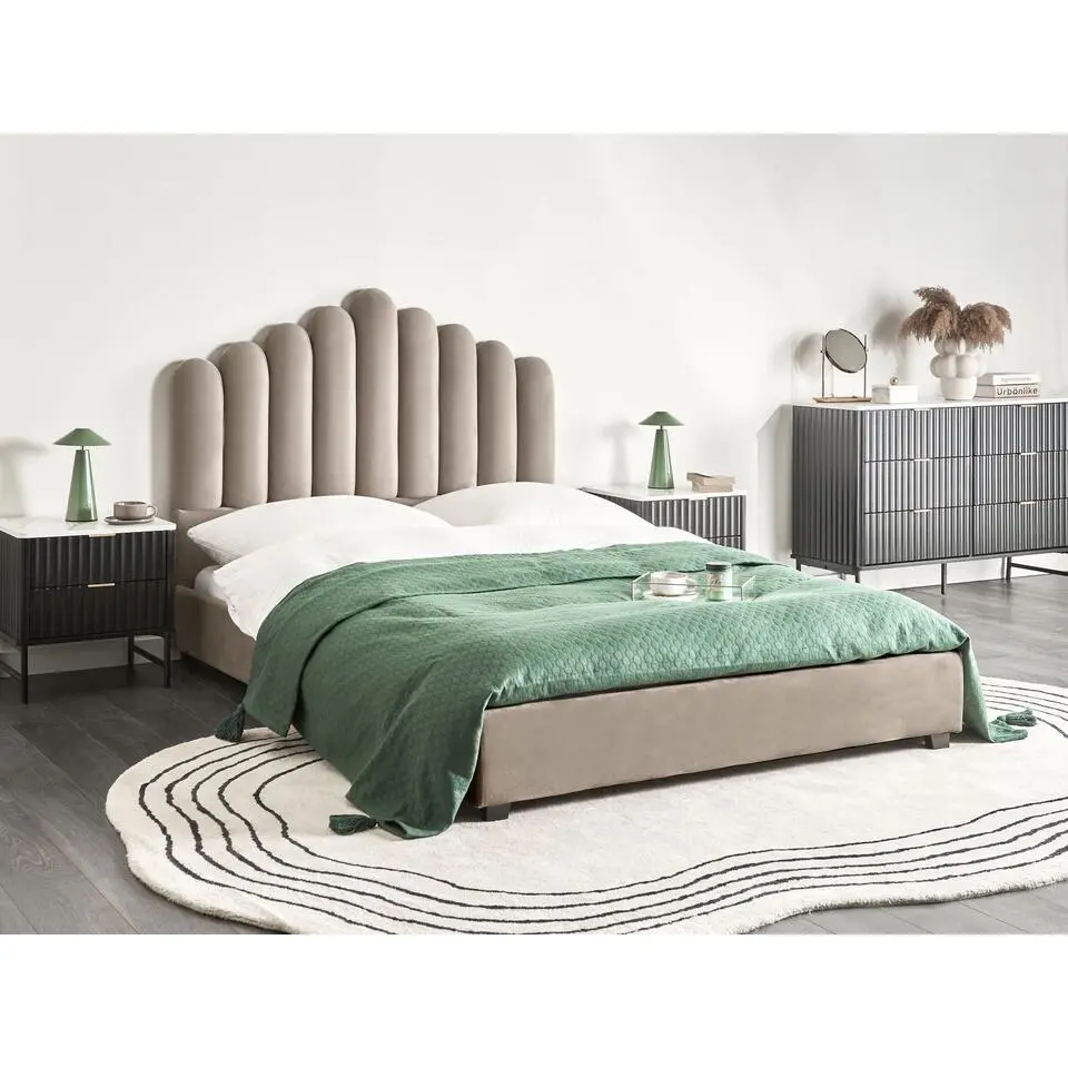 VINCENNES - Bed - Taupe - 140 x 200 cm - Fluweel