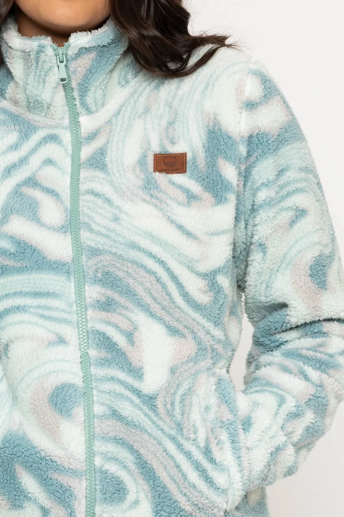 Teal Printed Colar High Pile Fleece