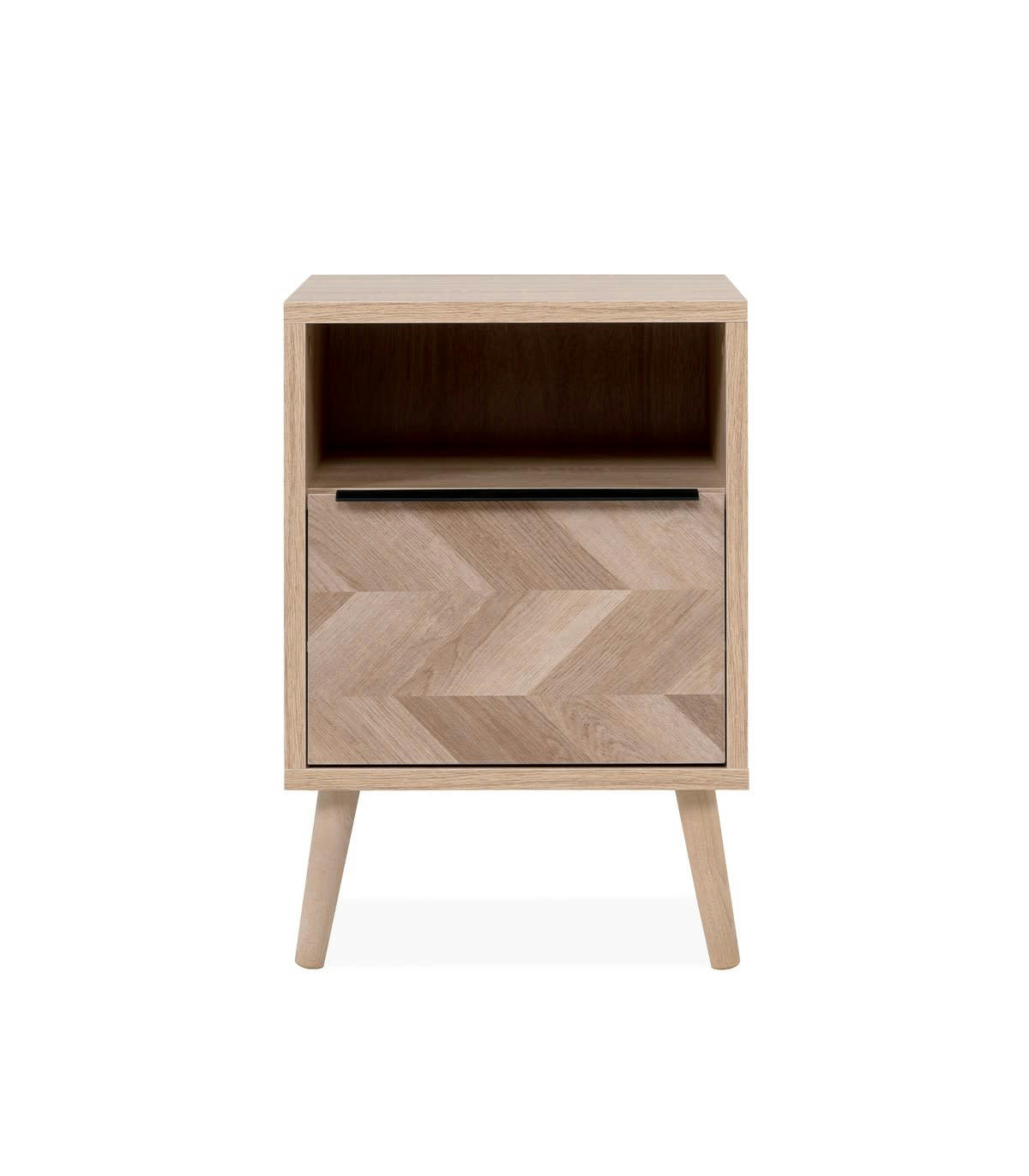 TORUN - Table de chevet 1 tiroir effet bois et chevron - L39 x H57 cm
