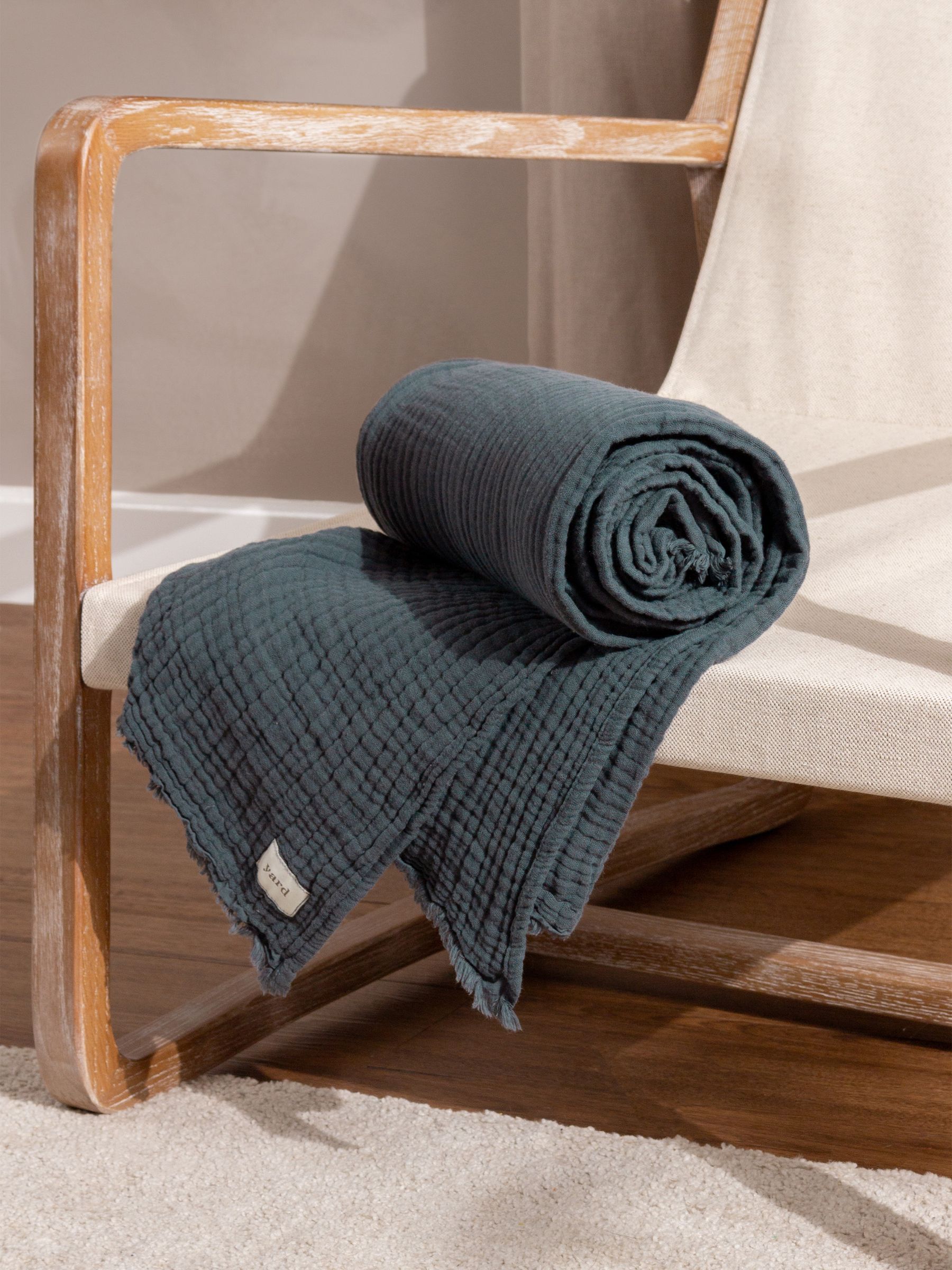 Yard Dusk Blue Lark Muslin Crinkle 100% Cotton Throw