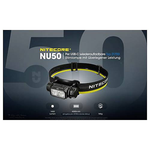 Lampe frontale NiteCore NU50 1400 lm, batterie 21700 4000 mAh, USB-C NC-NU50