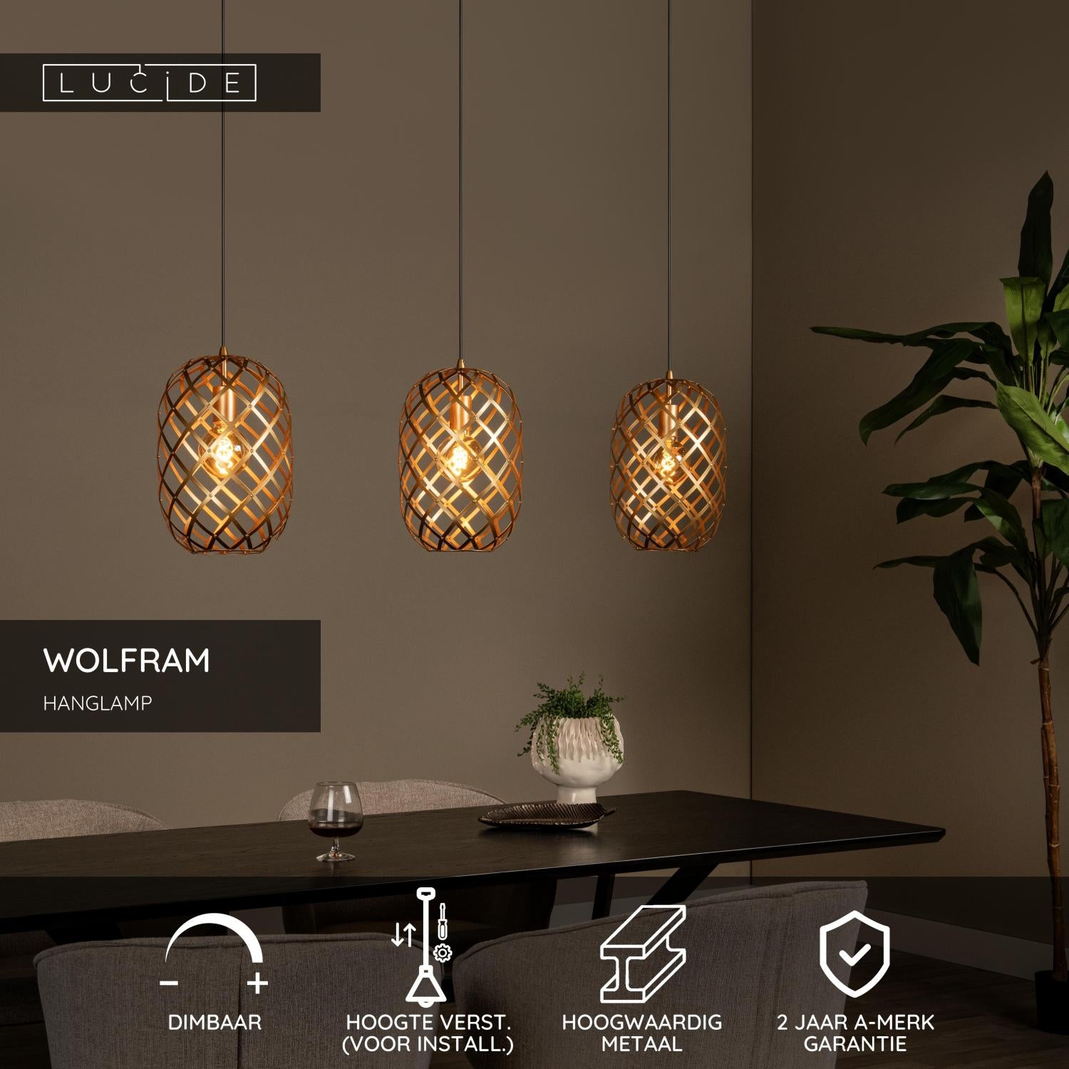 Lucide WOLFRAM Hanglamp - Mat Goud   Messing