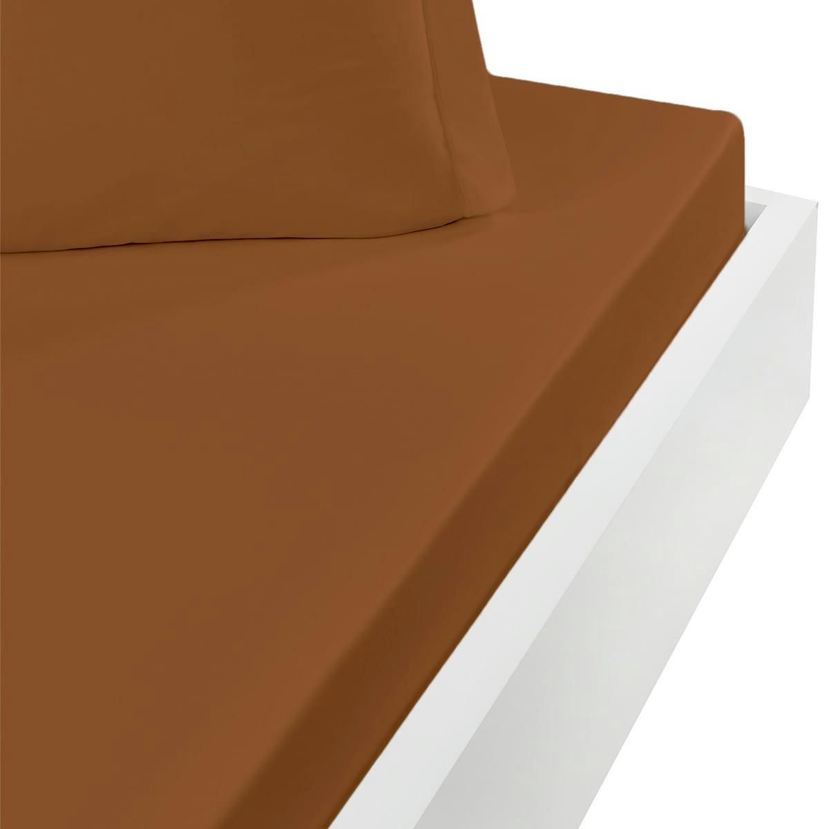 STUDIO - Drap housse en coton bonnet 30cm  brique 140x190 cm