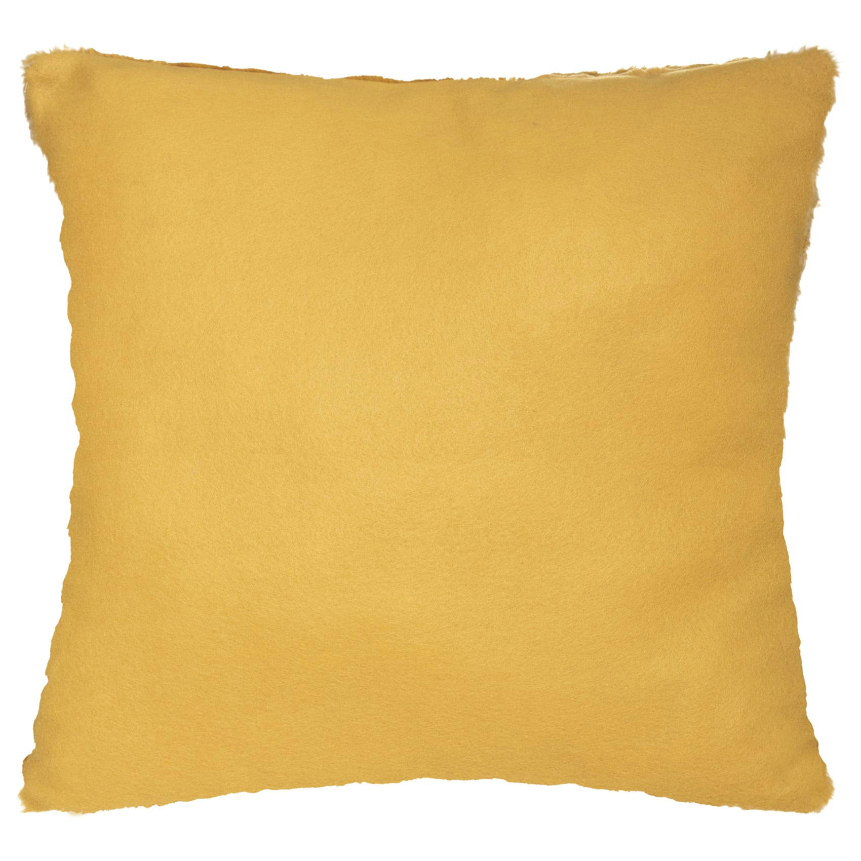 - Coussin déhoussable  - effet fourrure polyester jaune ocre 45x45 cm