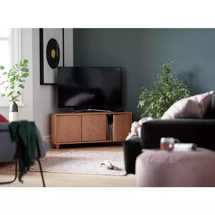 Habitat Grooved Storage 3 Door Corner TV Unit - Light Wood