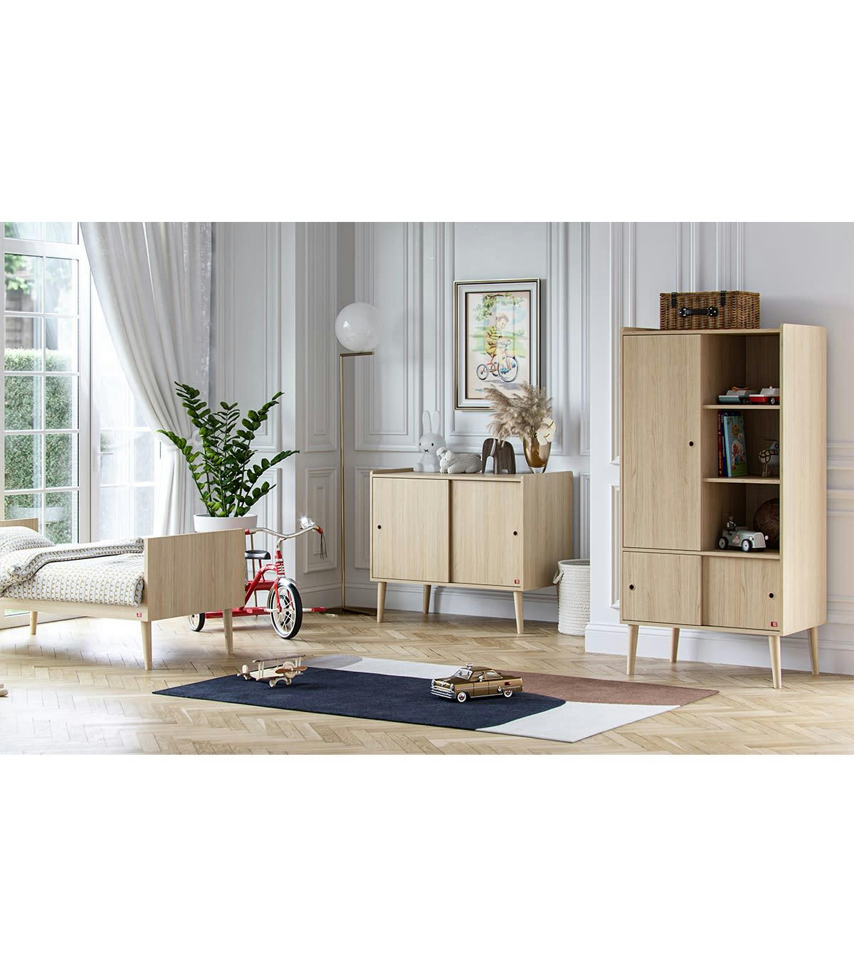 RETRO - Buffet 2 portes coulissantes L100 cm - Décor chêne