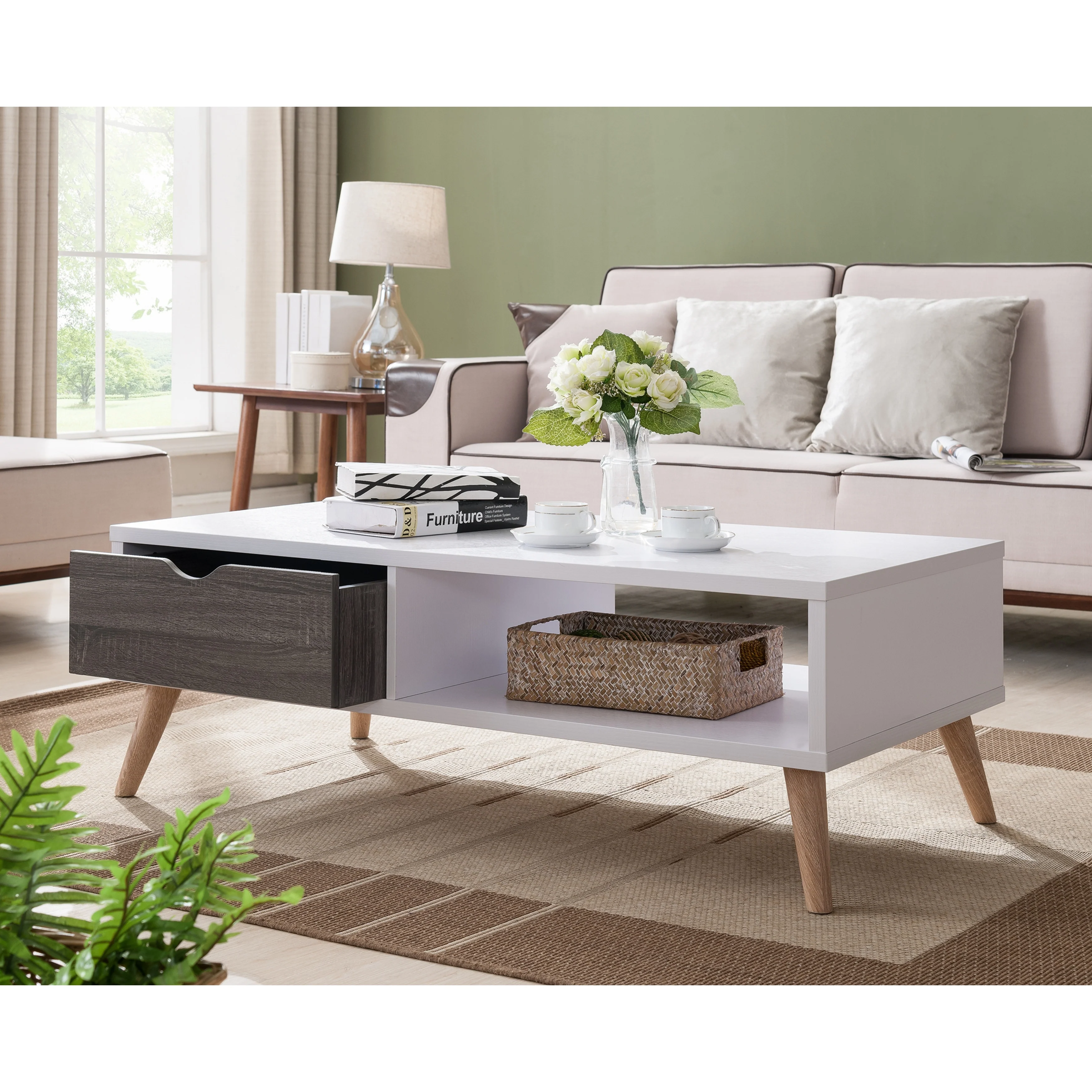 Bjua Modern White 47-inch 1-Shelf Coffee Table by Furniture of America