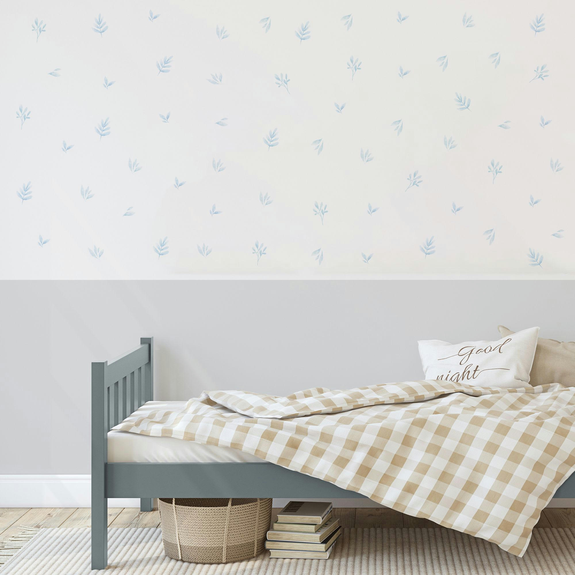 - Stickers muraux feuilles décoratives style aquarelle bleu