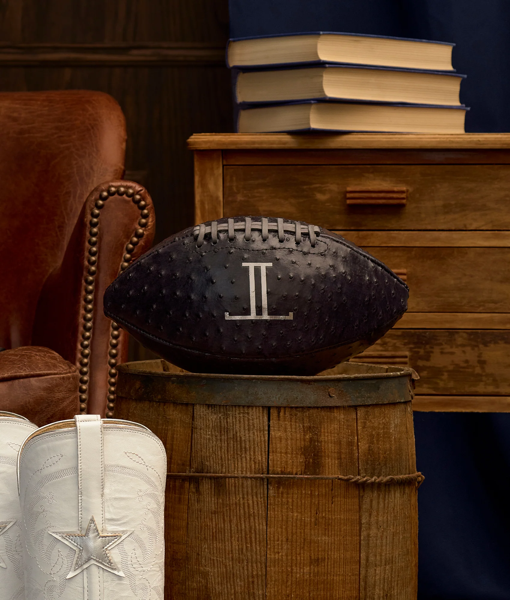 Lucchese Ostrich Football - Navy