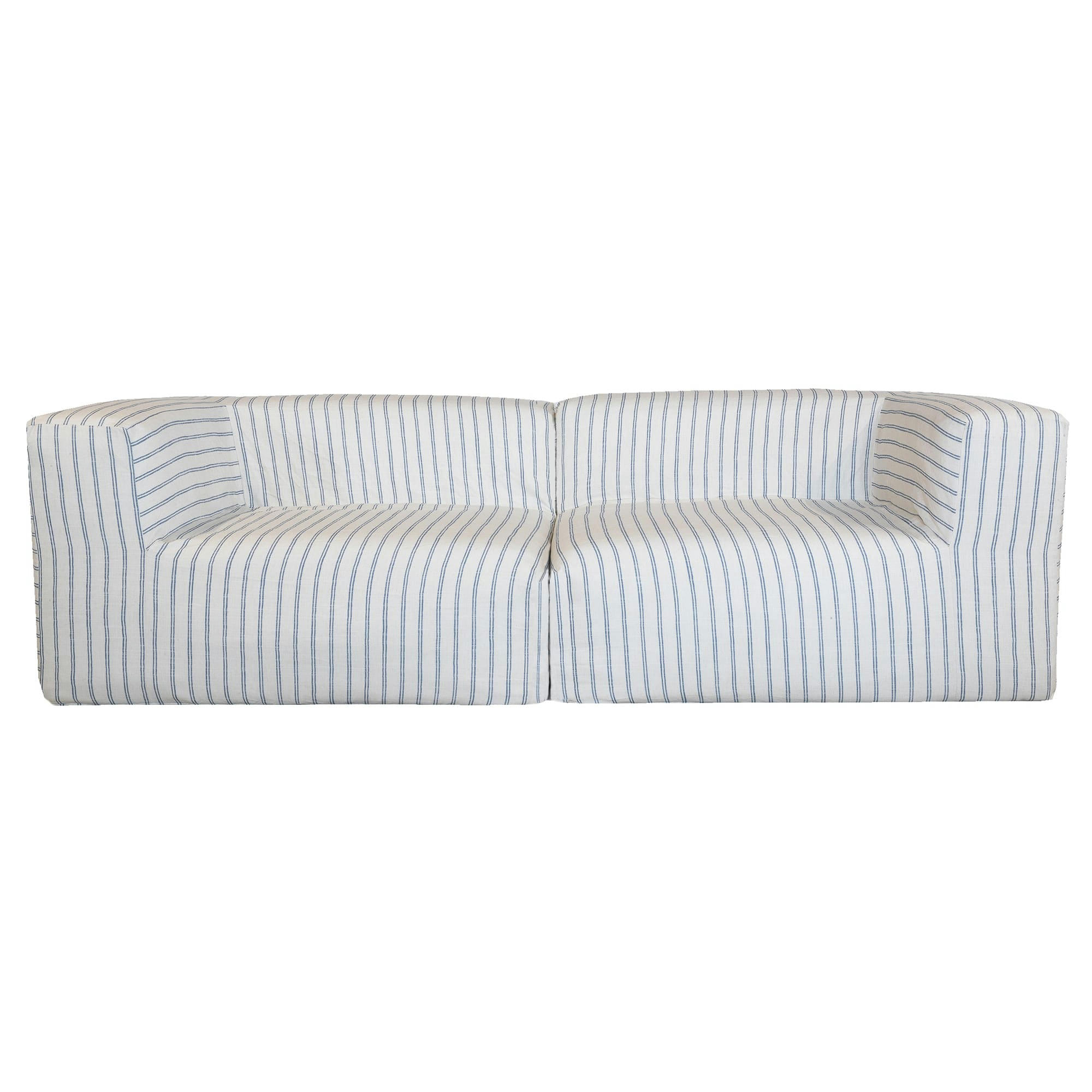 - Housse Lin rayé bleu pour canapé-Taille 3 places