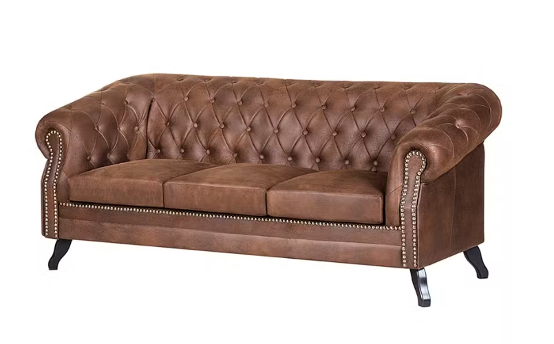 Ropez Chesterfield Sofa 3 os. Pikowana Glasgow zamsz brąz