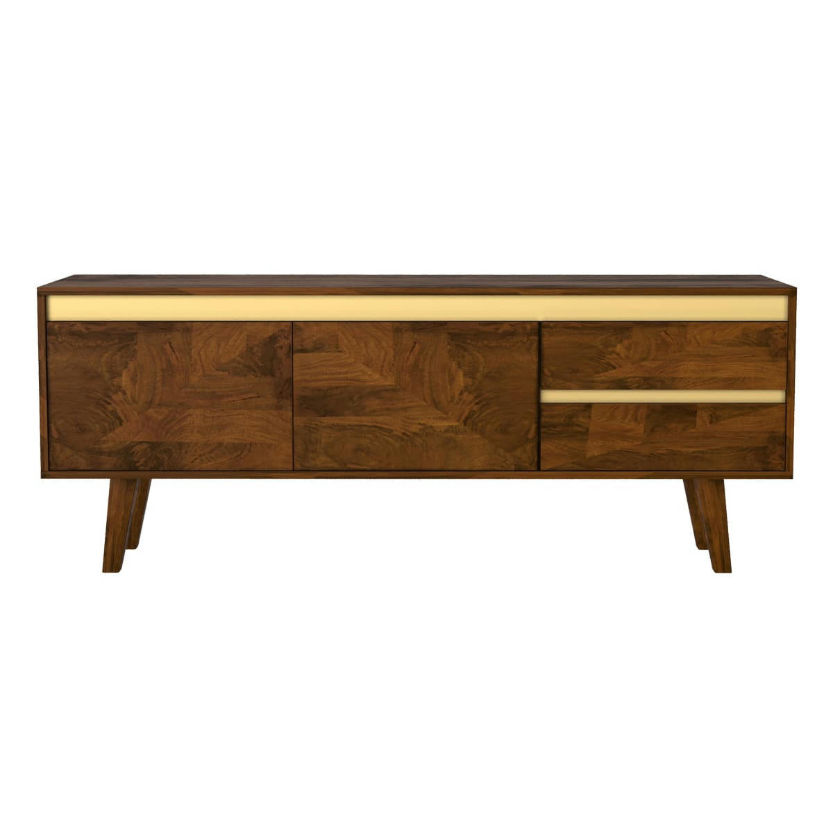 TRIPOLI - Meuble TV en bois de manguier détails dorés 145 cm