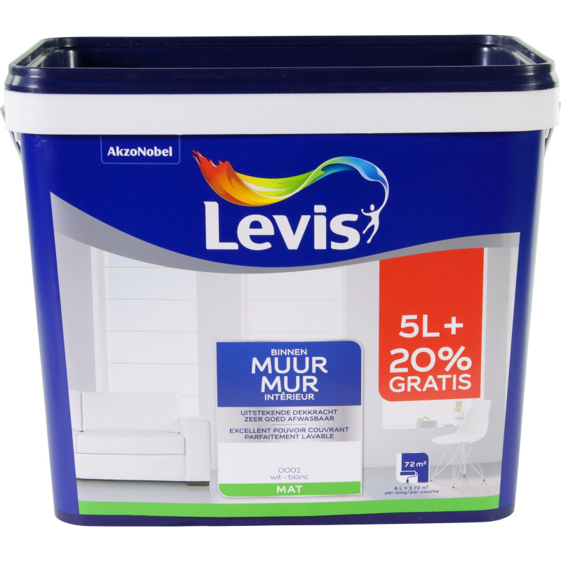 Peinture Mur Intérieur blanche mate 5 L   1 L LEVIS