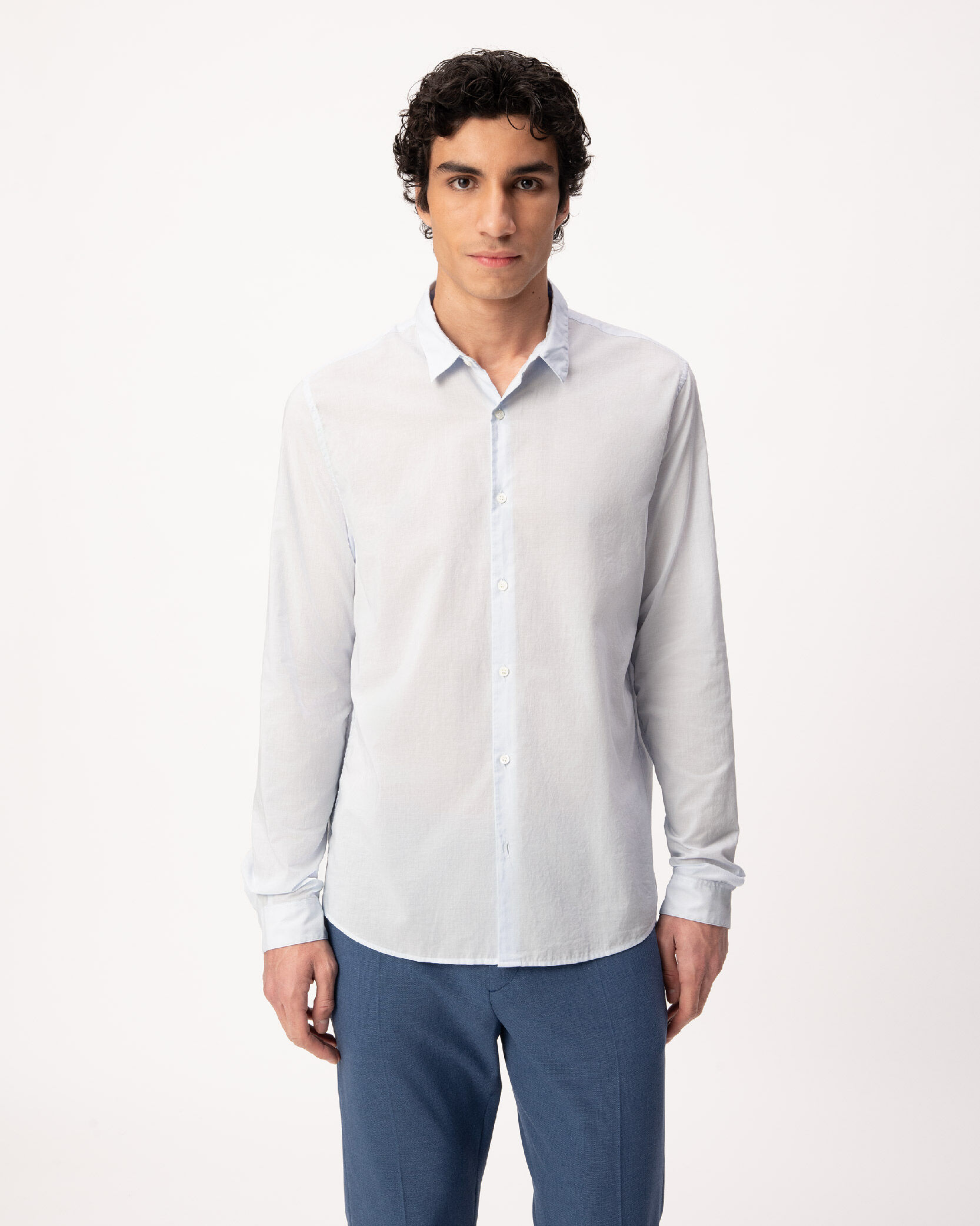 Chemise slim bleue coton bio imprimé minimaliste Homme
