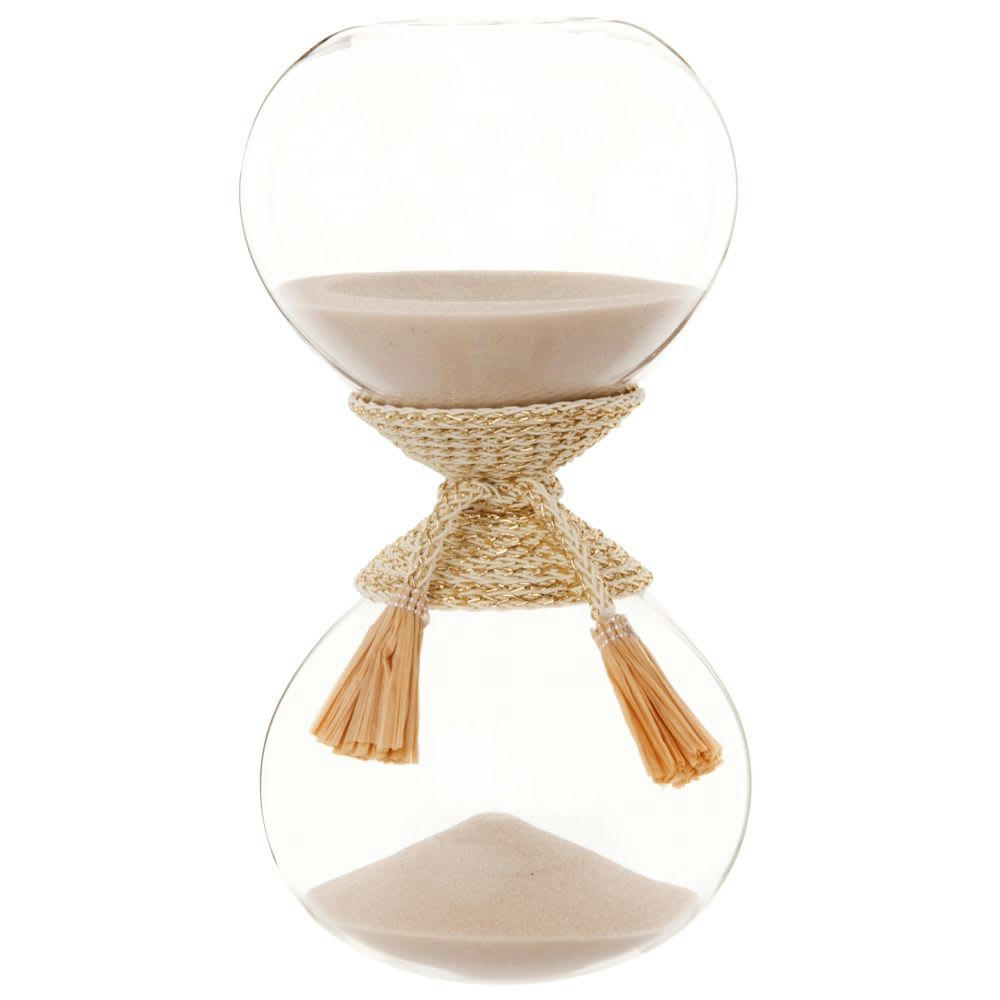 MOTAH - Sablier beige en verre et accessoire en raphia