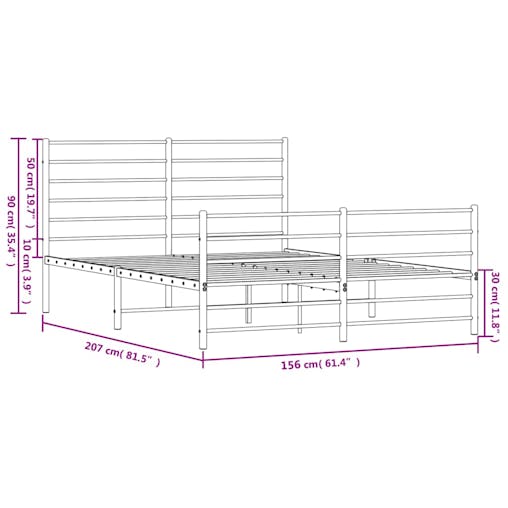 NNEVL Metal Bed Frame with Headboard and Footboard Black 153x203 cm Queen