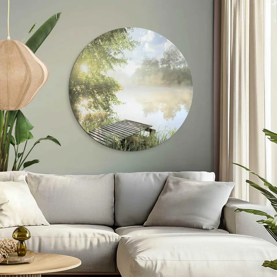 Glasschilderij Ochtend aan het water - &Oslash; 70 - Groen