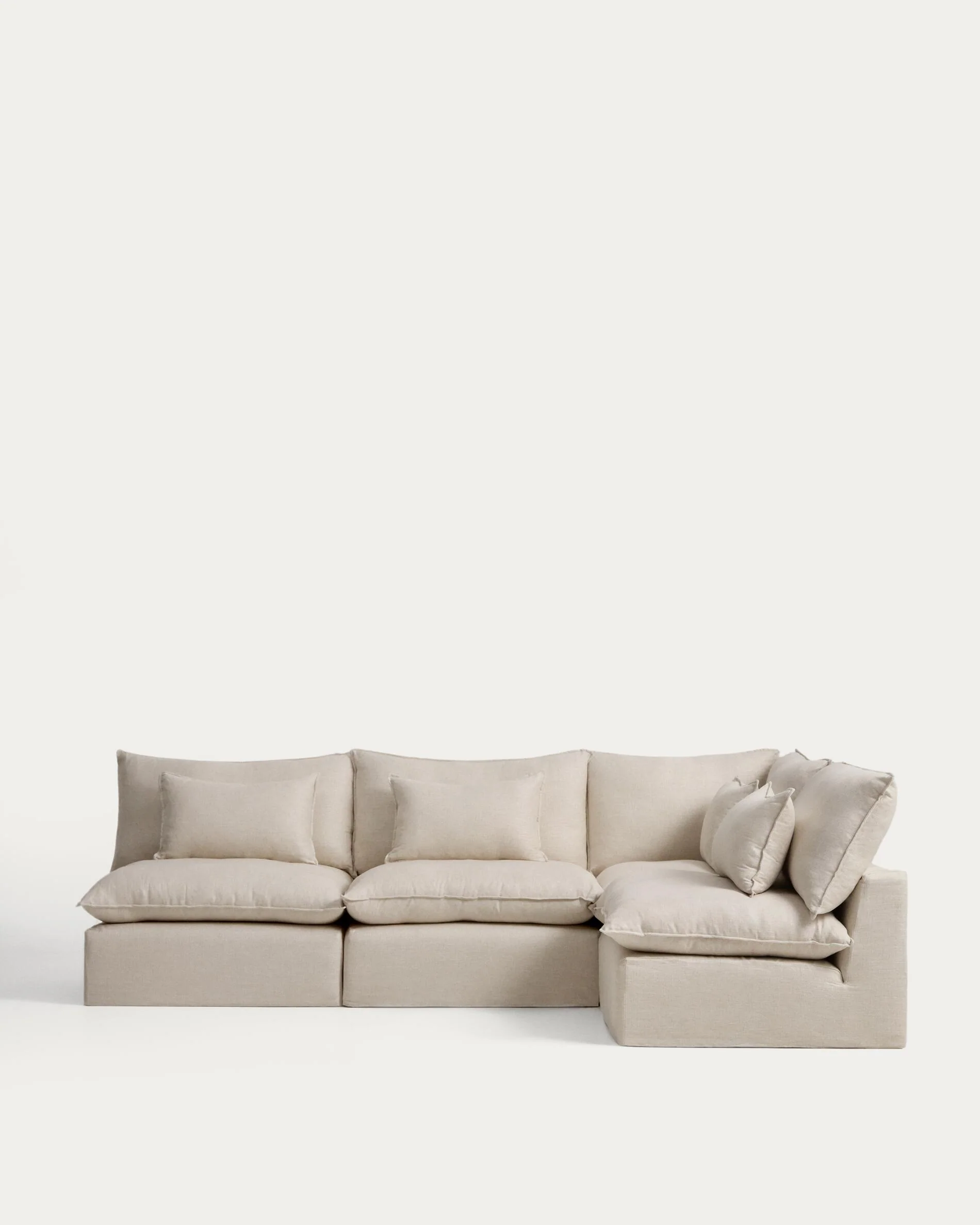 Anarela 6-seater modular corner sofa with removable covers in beige linen and viscose 327 x 217cm / 217 x 327cm FSC Mix Credit