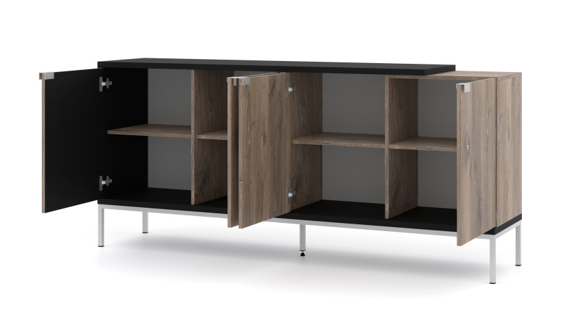 Komoda TOLEDO 190 cm 4D dąb flagstaff / czarny mat