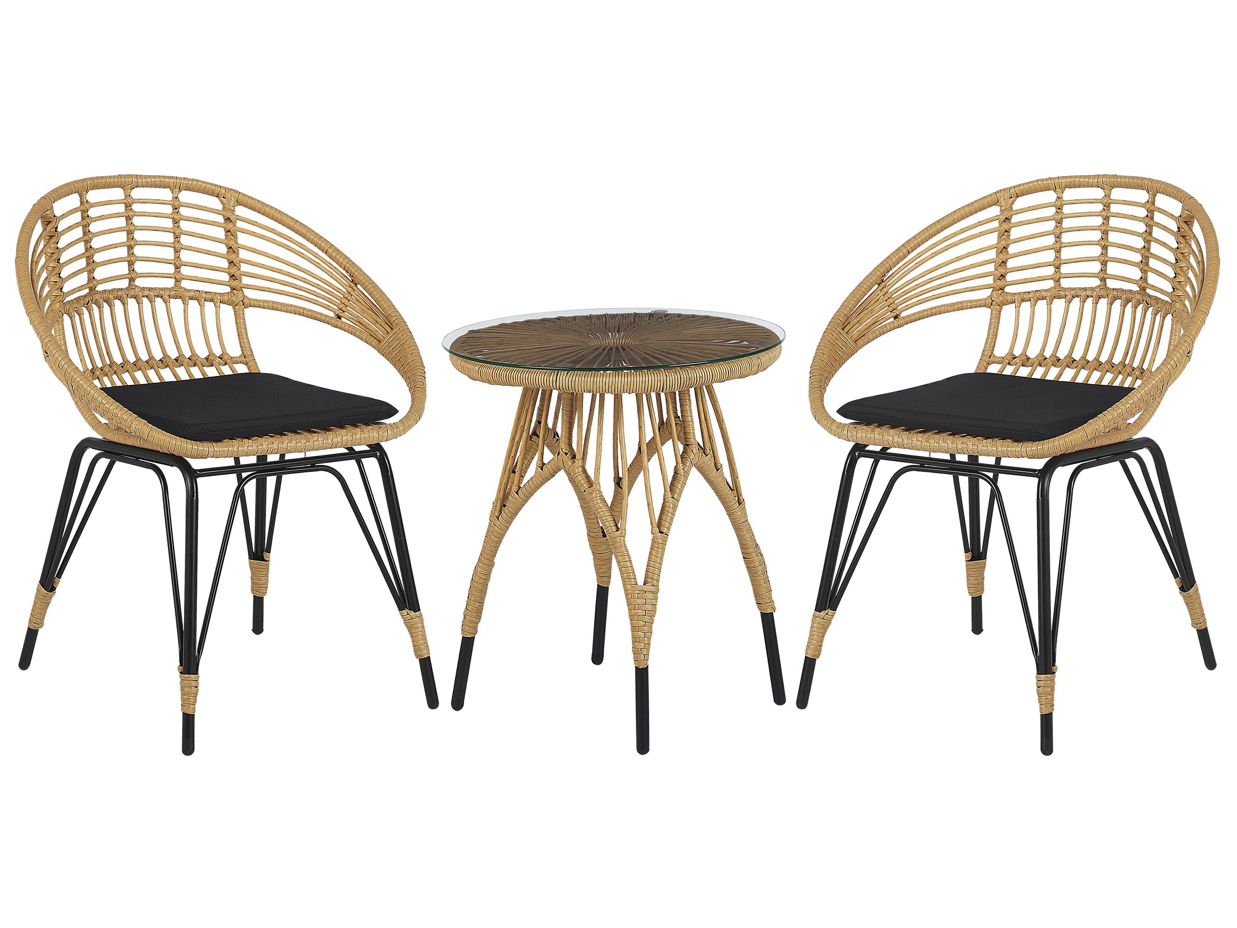 Bistro Set with Cushions PELLARO PE Rattan Black