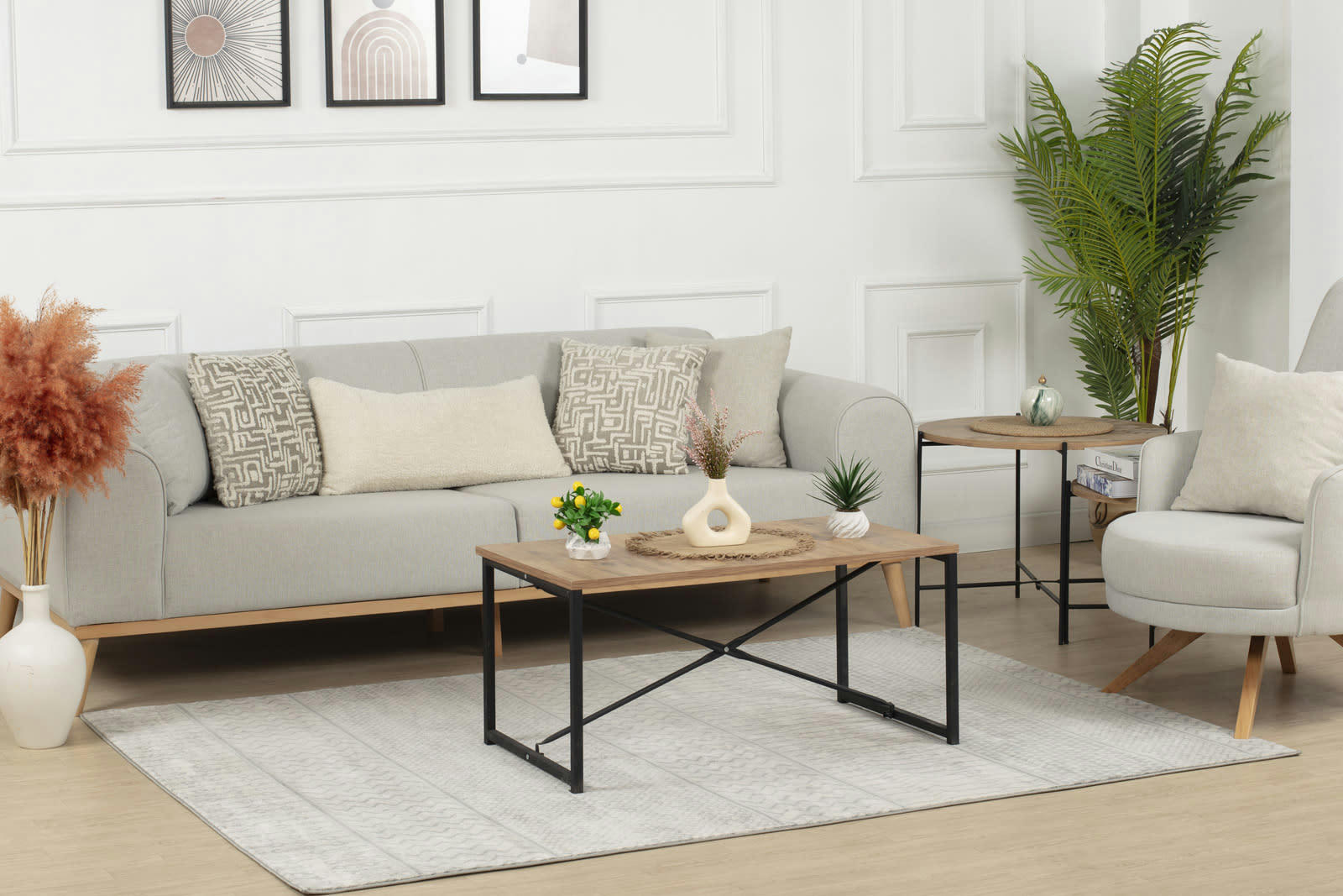 ADELE - Tapis Scandinave Bohème Gris/Ivoire 130x180