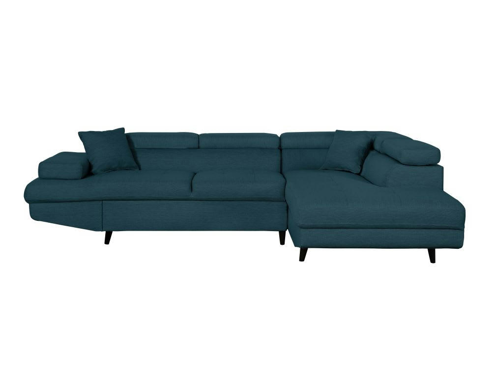RIO SCANDI - Canapé angle droit convertible, coffre en tissu - Bleu - Pieds noir