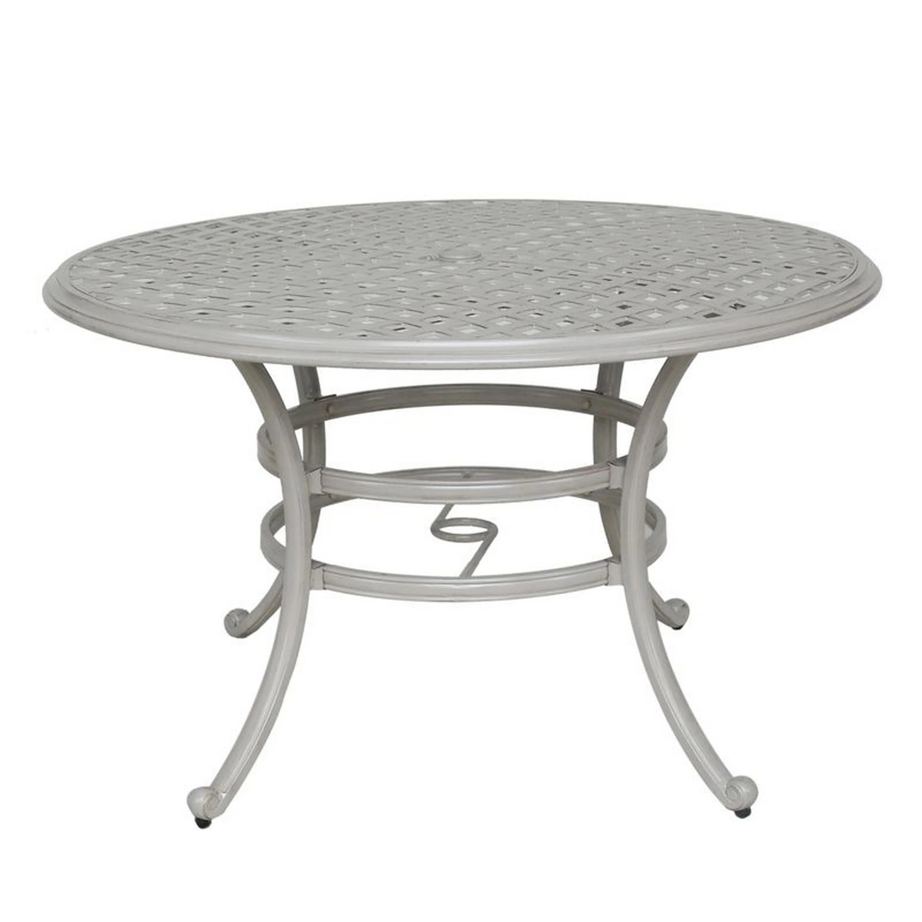 Wynn Outdoor Patio Dining Table, 49 Inch Round Lattice Top, Aluminum, Gray