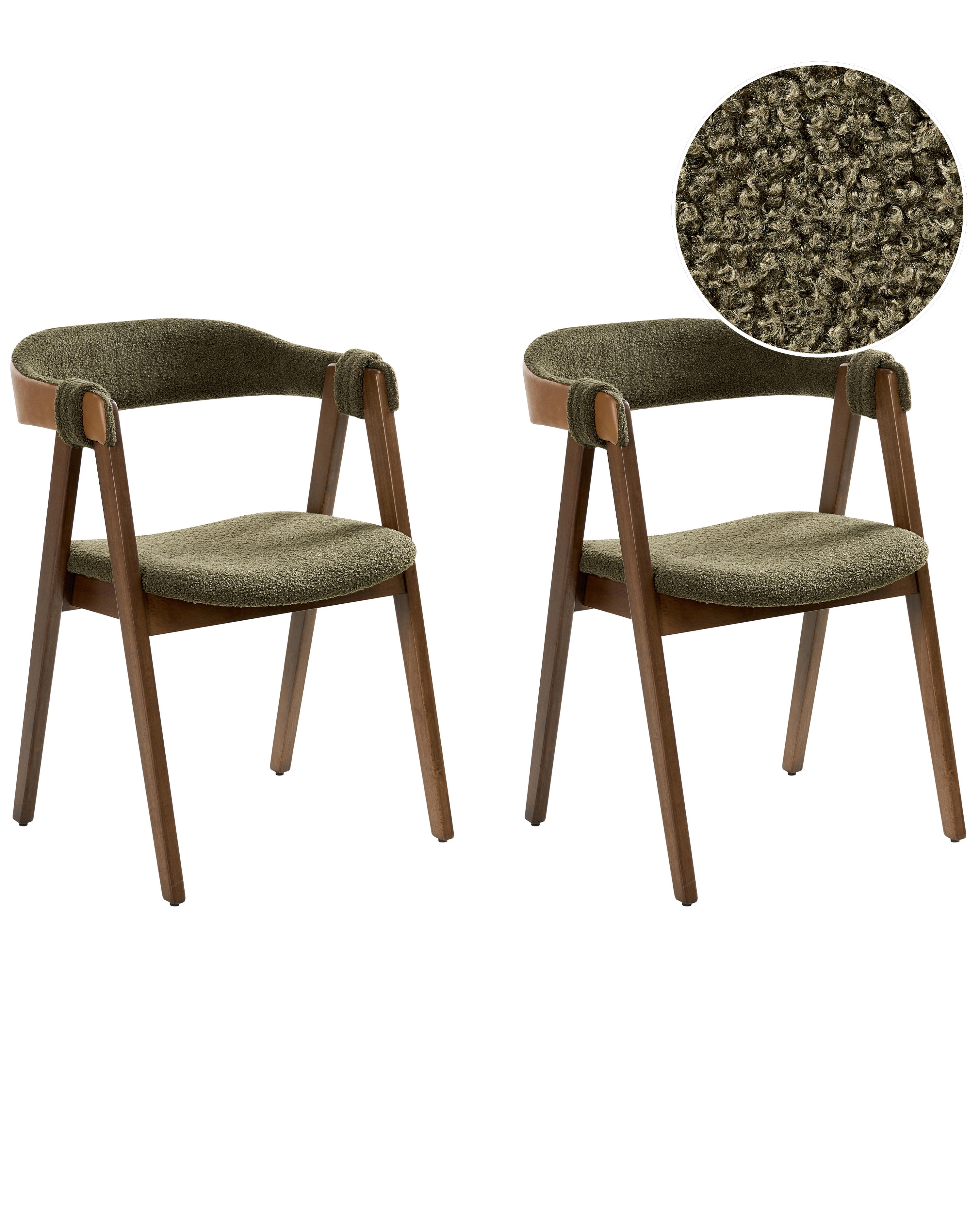 Set of 2 Dining Chairs DAY Boucle Dark Brown/ Green
