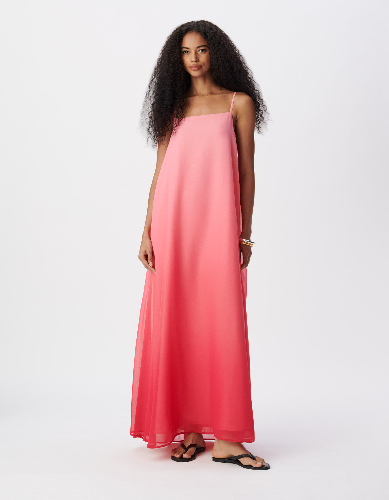 Robe longue fines bretelles rose effet deep dye Femme